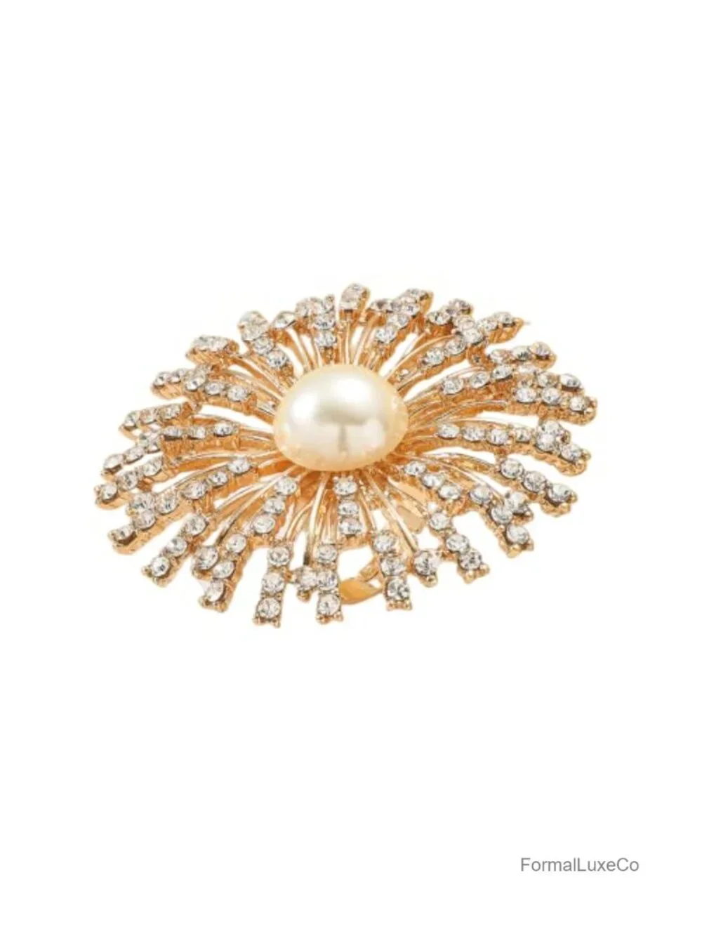 Vintage Crystal Flower Shell Pearl Adjustable Open Band Wrap Ring CZ Statement